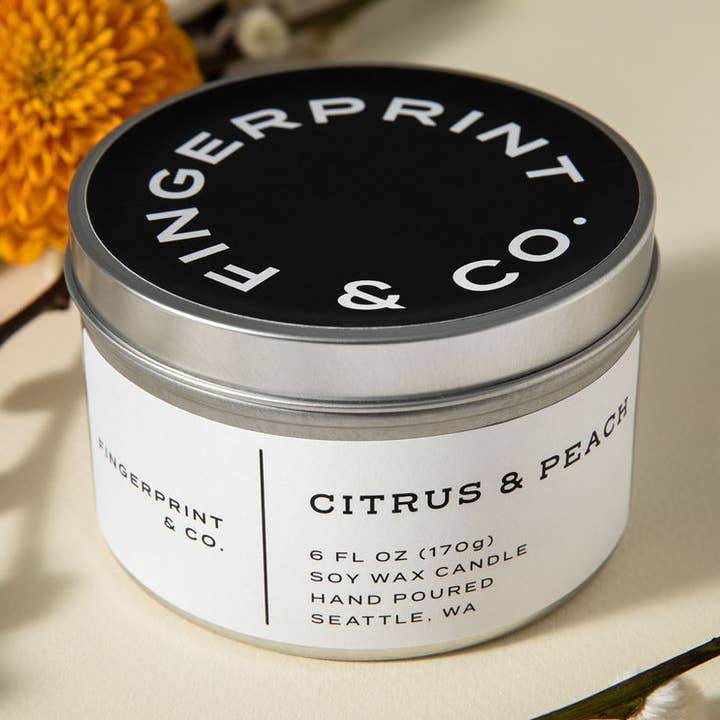6oz Citrus & Peach Soy Candle for wholesale by Fingerprint & Co