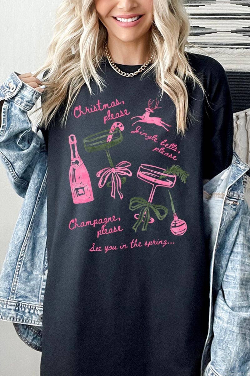 COLORBEAR – T-shirt gráfica - Mulher por atacado – T-shirt de Algodão Pesado com Gráfico de Champanhe de Natal10
