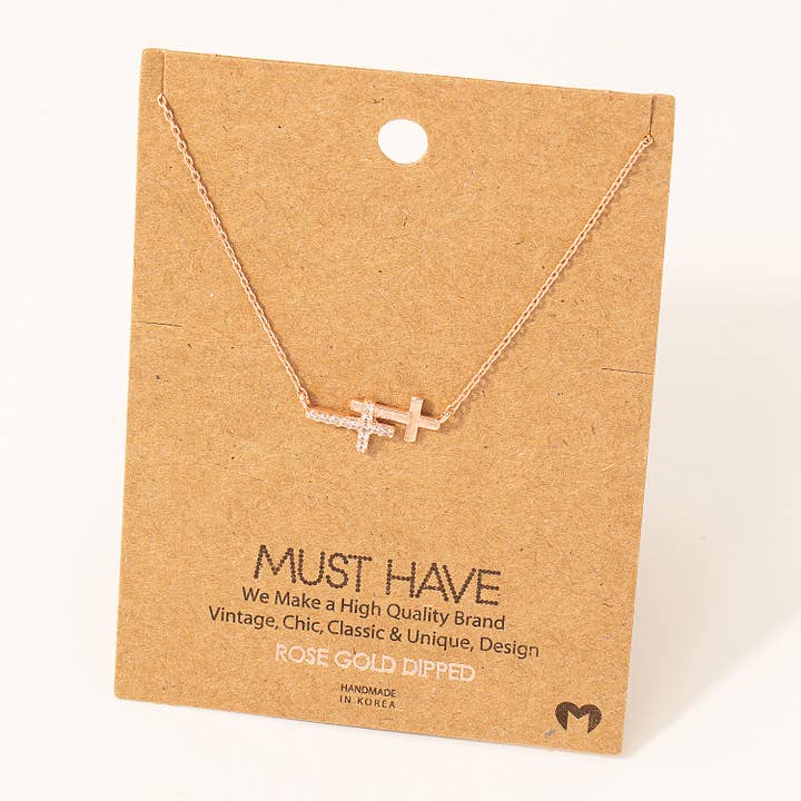 Fame Accessories - Wholesale Pendant/Charm Necklace - Double Cross Pendant Necklace