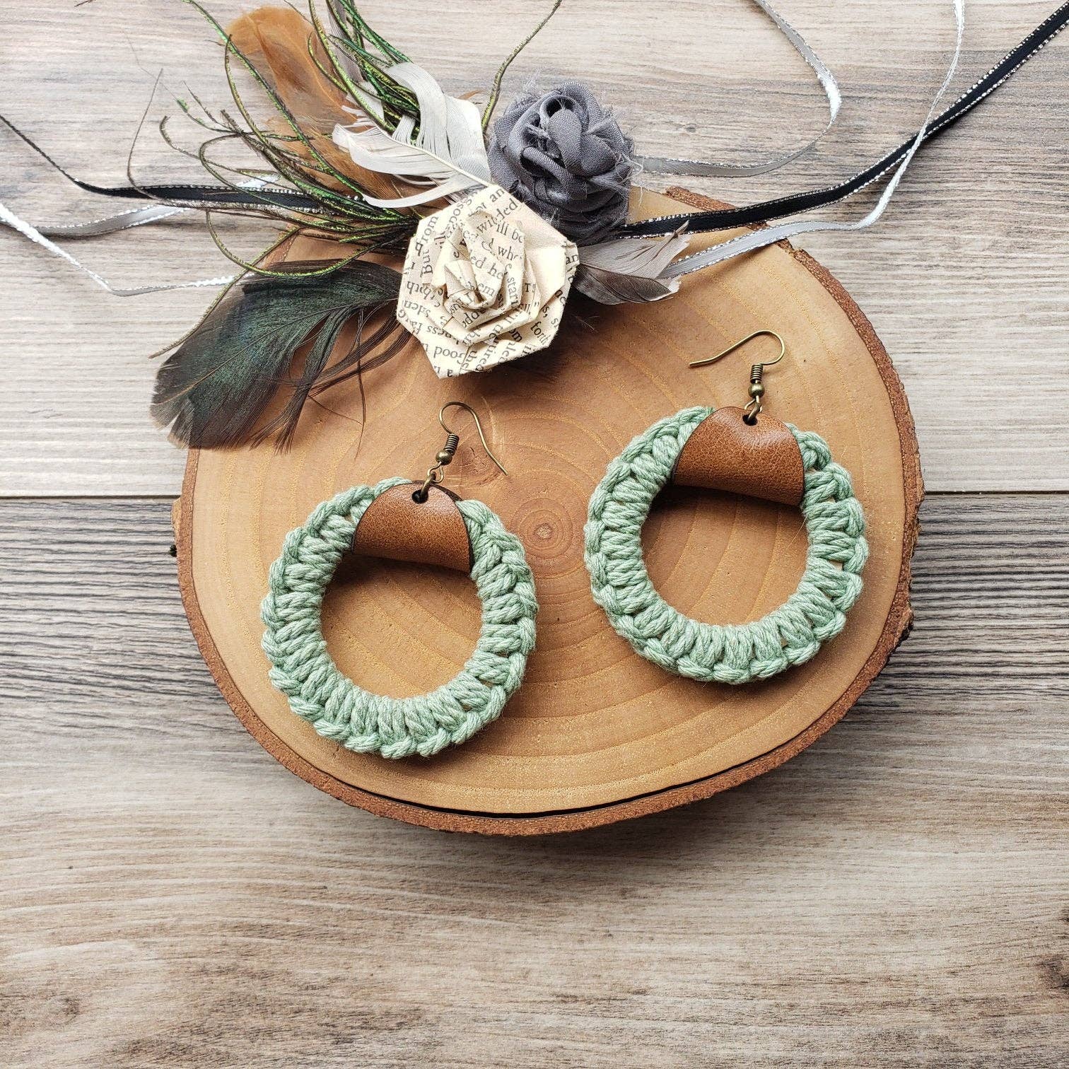 Gone Rogue Boutique - Wholesale Dangle Earrings - Spring Macrame hoop and leather earrings3