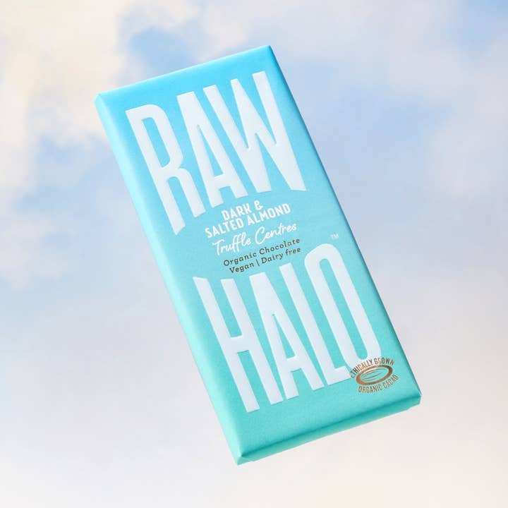 Dark & Salt Almond Truffle Centres Vegan Choc 90g (Case of8) for wholesale by Raw Halo