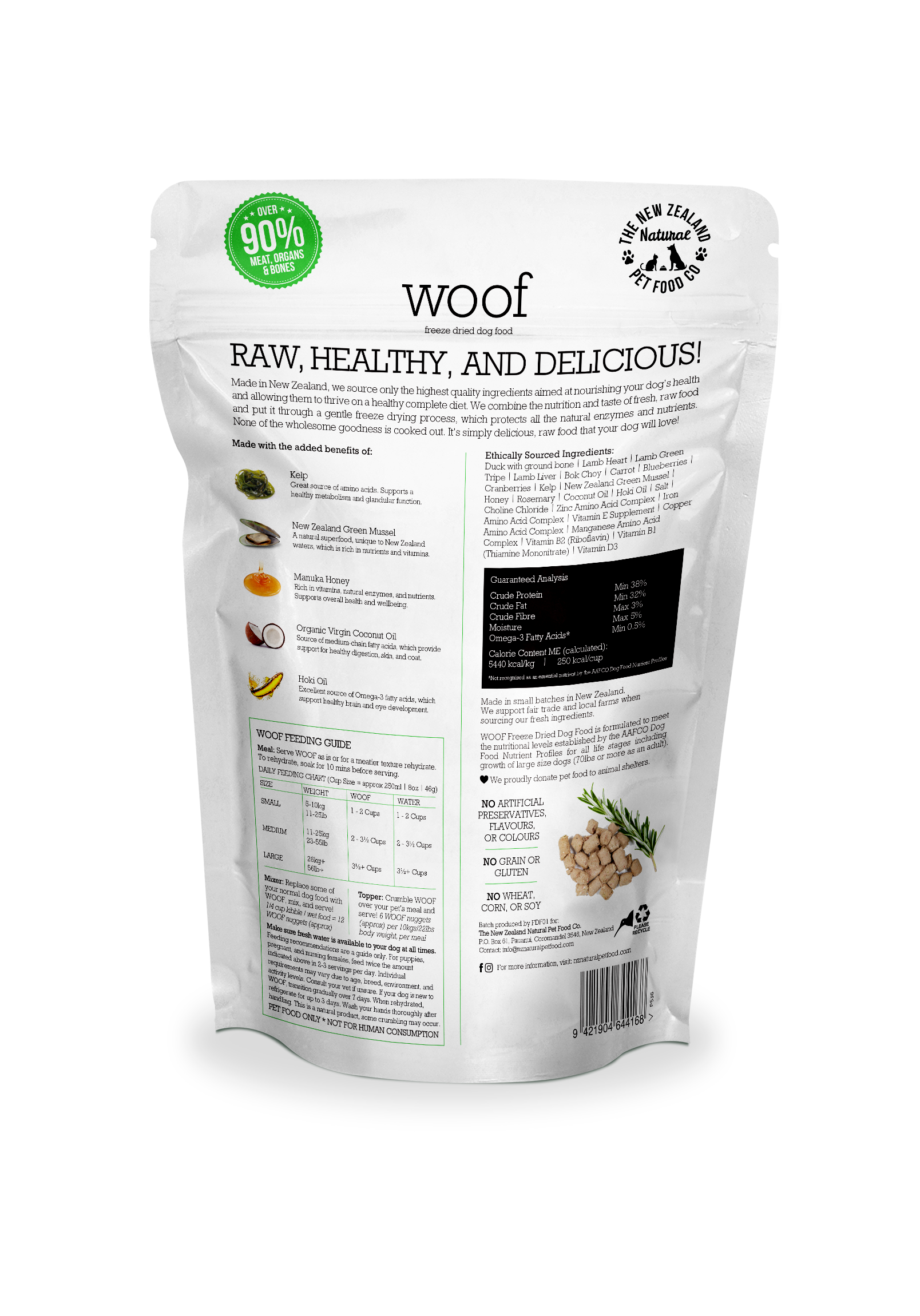The New Zealand Natural Pet Food Co - Wholesale Pet Food - Dog - Woof Duck Freeze Dried Dog Food 1.76oz | 9.9oz | 2.2lb9