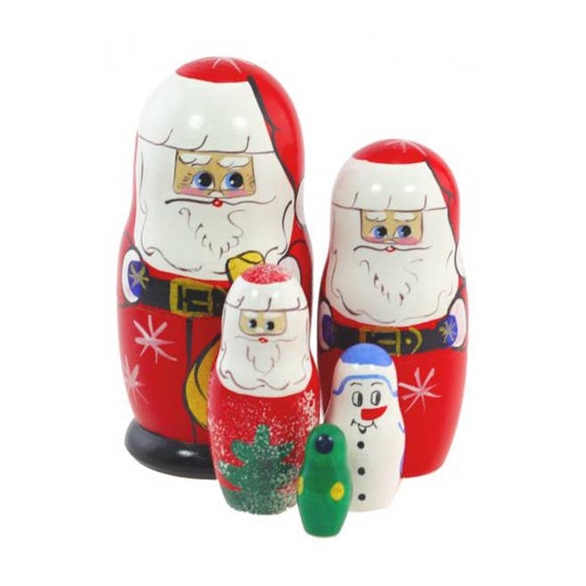 Santa in Red Nesting Doll Set, 5 Pcs, 4" for wholesale by GSZ corporation DBA Gabriella's Gifts
