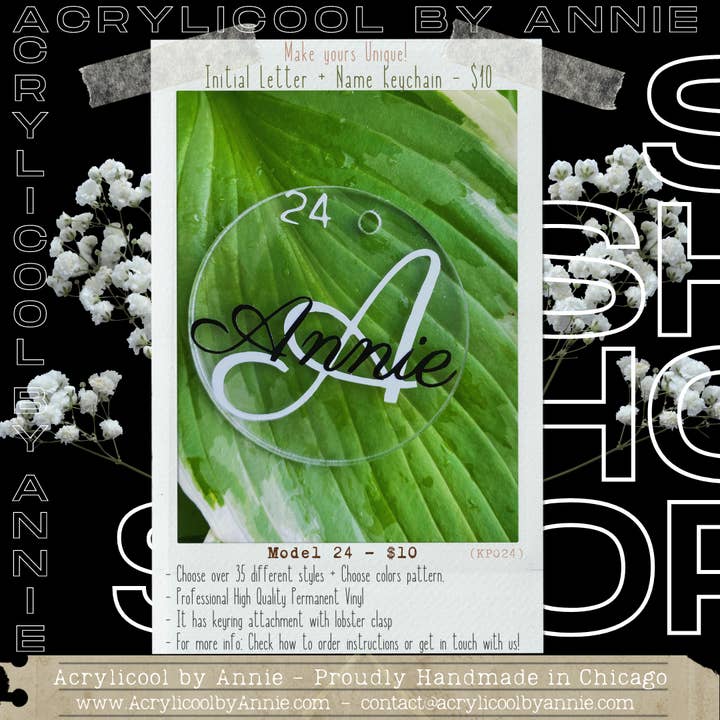 Model 24 Initial Letter + Name Keychain for wholesale by Acrylicool by Annie