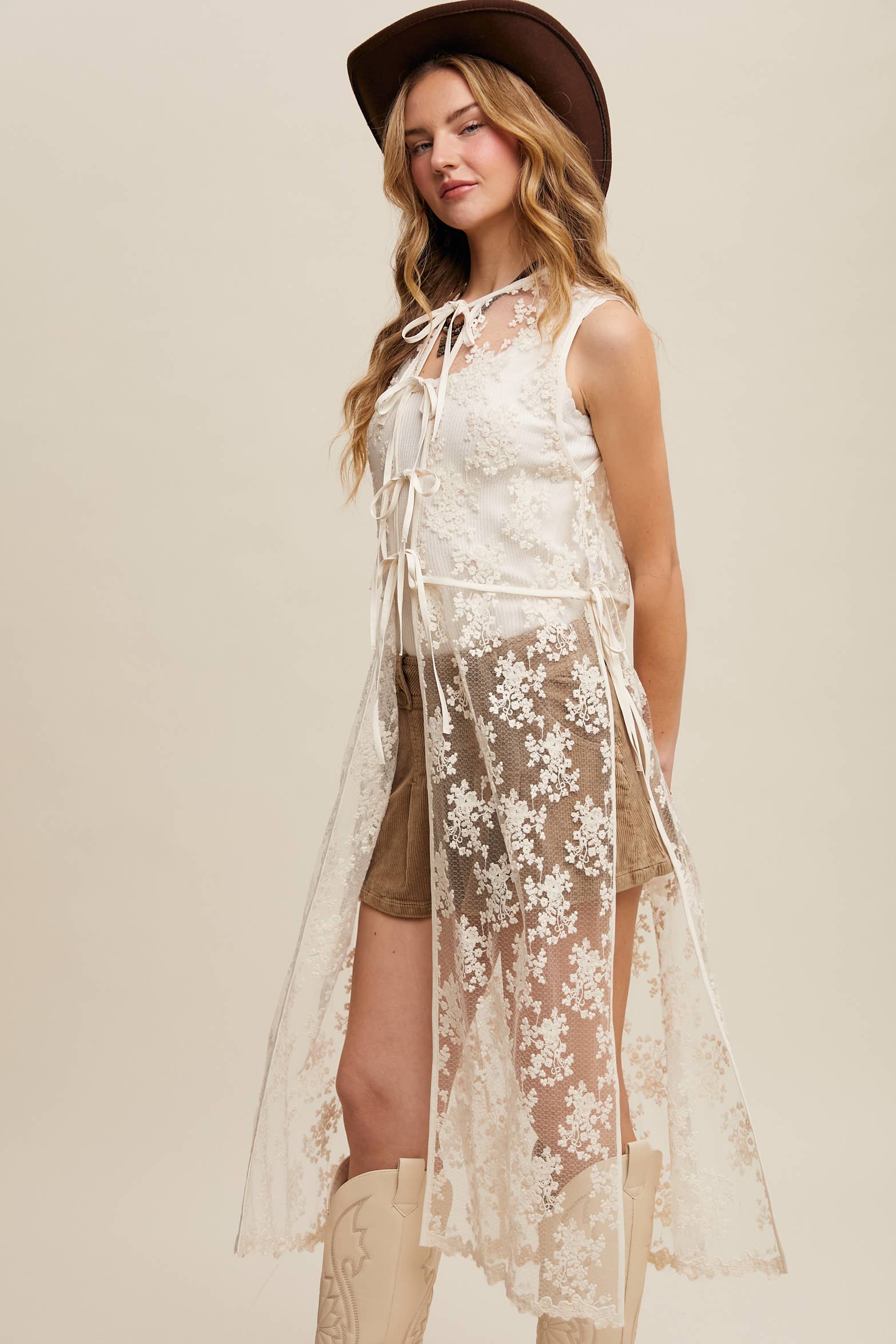 Listicle - Wholesale Outerwear Vest - Women's - Sheer Floral Embroidered Lace Vest16