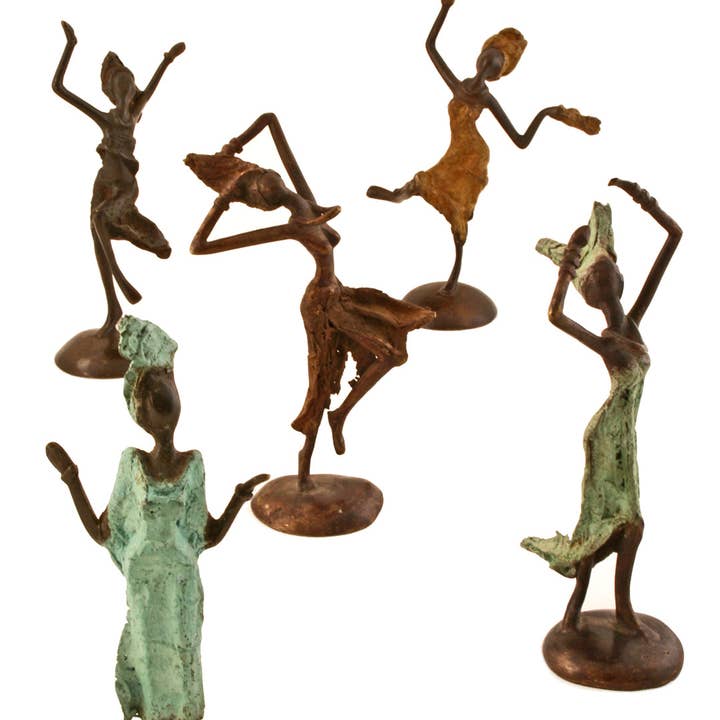 Swahili | AFRICAN MODERN - Wholesale Sculpture - Burkina Faso Bronze Miniature Celebrating Lady Sculpture2