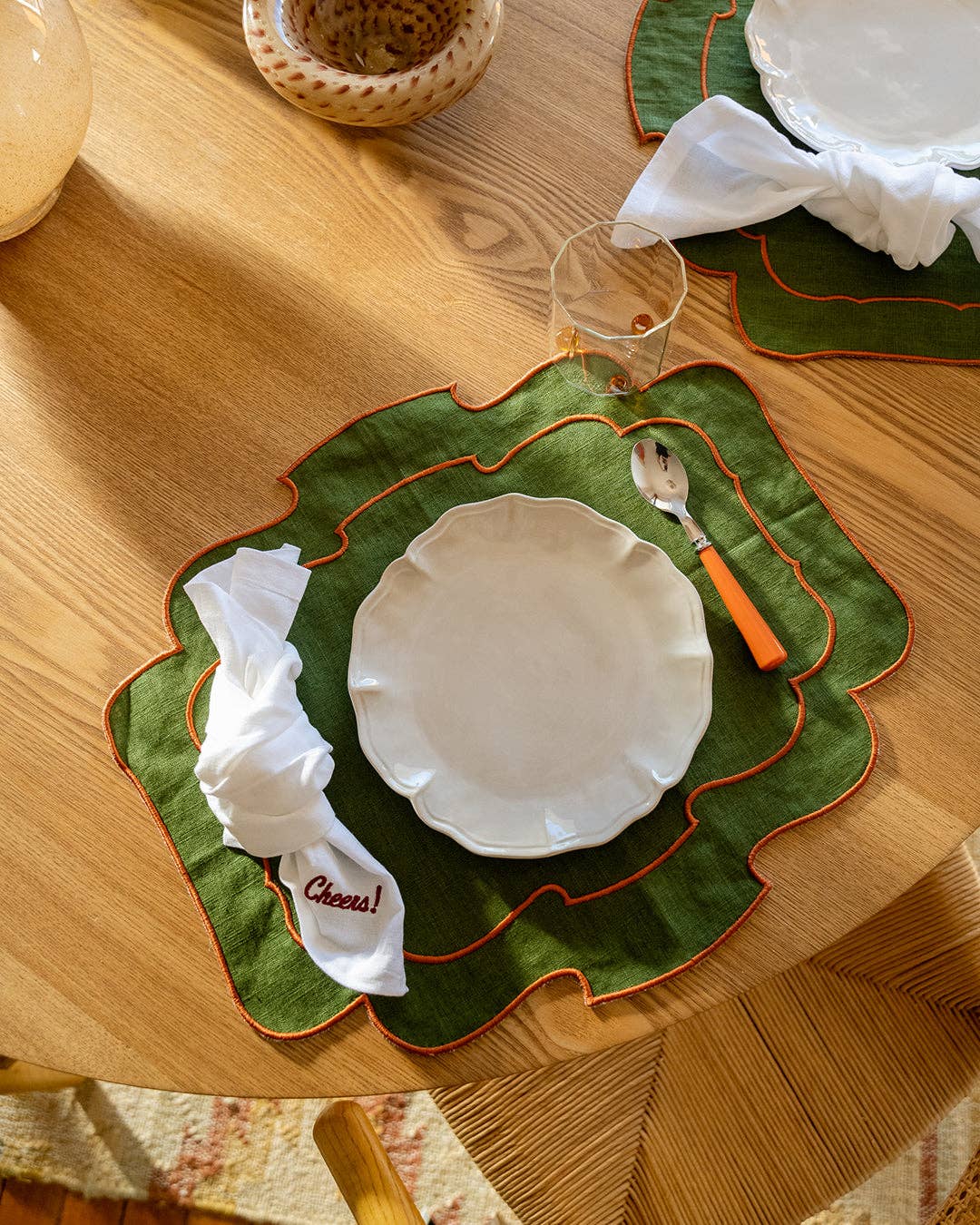 Mariaida Home - Wholesale Placemat - Belmonte Individual, Green with Terracotta