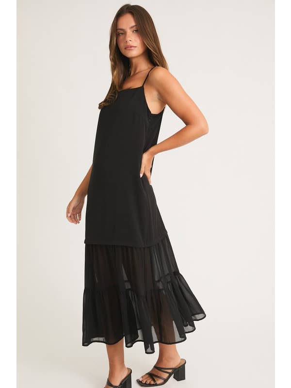 Black Contrast Skirt Detail Tiered Maxi Dress for wholesale on Faire