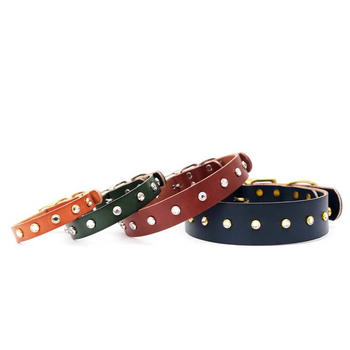 Mimi Green - Venta al por mayor Collar - Perros - Hebilla de cinturón para collar de perro con tachuelas - Gemas transparentes - Coco