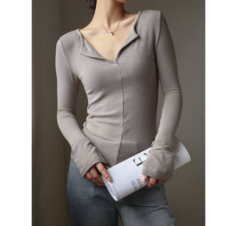 Sheer Trend - Wholesale T-Shirt - Women's - Modal V-Neck Basic Tee Shirt