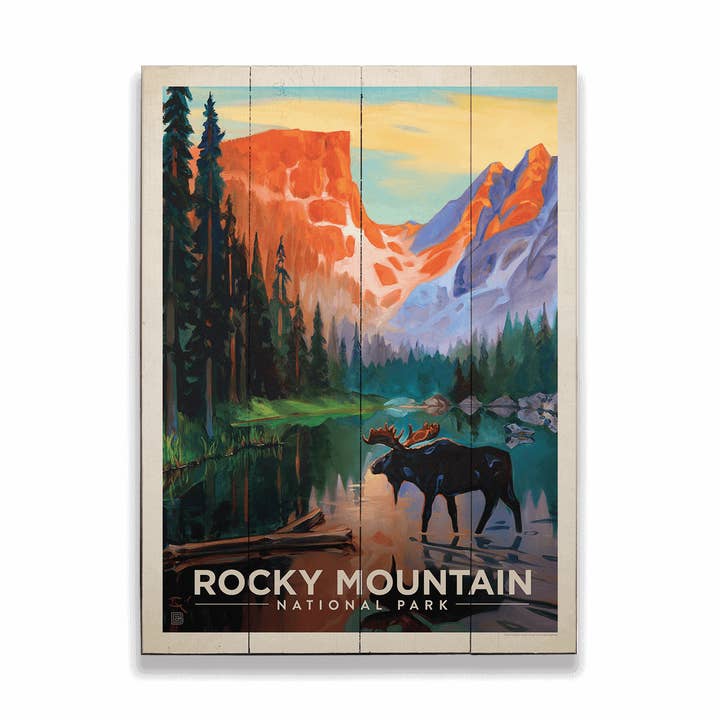 Parc national des Montagnes Rocheuses : Orignal au crépuscule pour la vente par Old Wood Signs