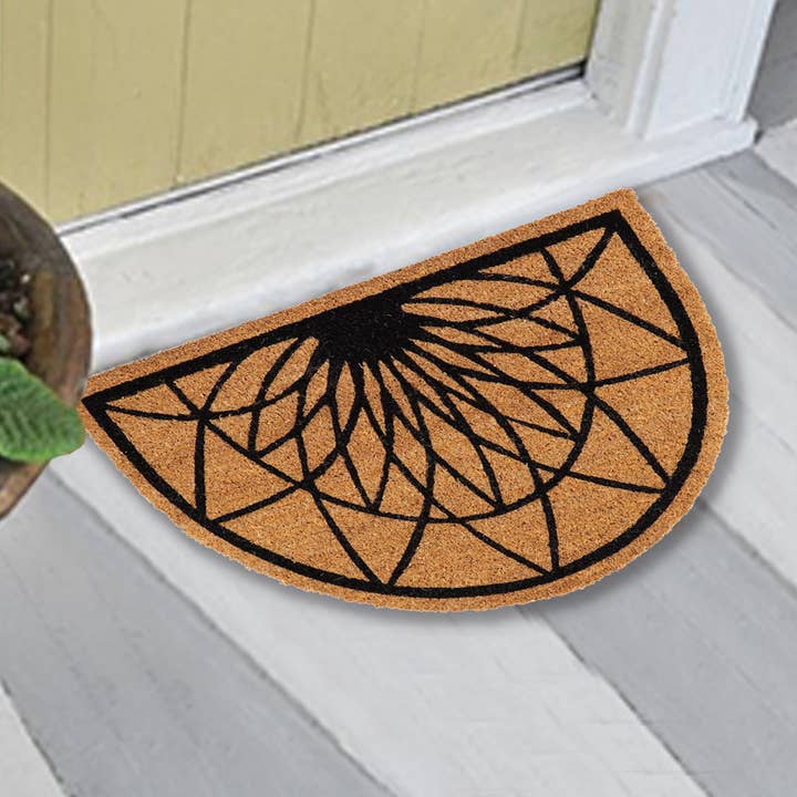 Half Round Coir and PVC Door Mat 24" x 16" Diamond Rosace for wholesale by Evideco French Home Goods