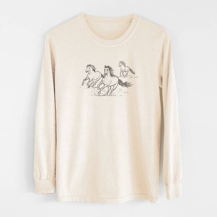 Chevaux Sauvages en Liberté - Manches Longues Unisexe Comfort Colors 100% Coton pour la vente par Because Tees