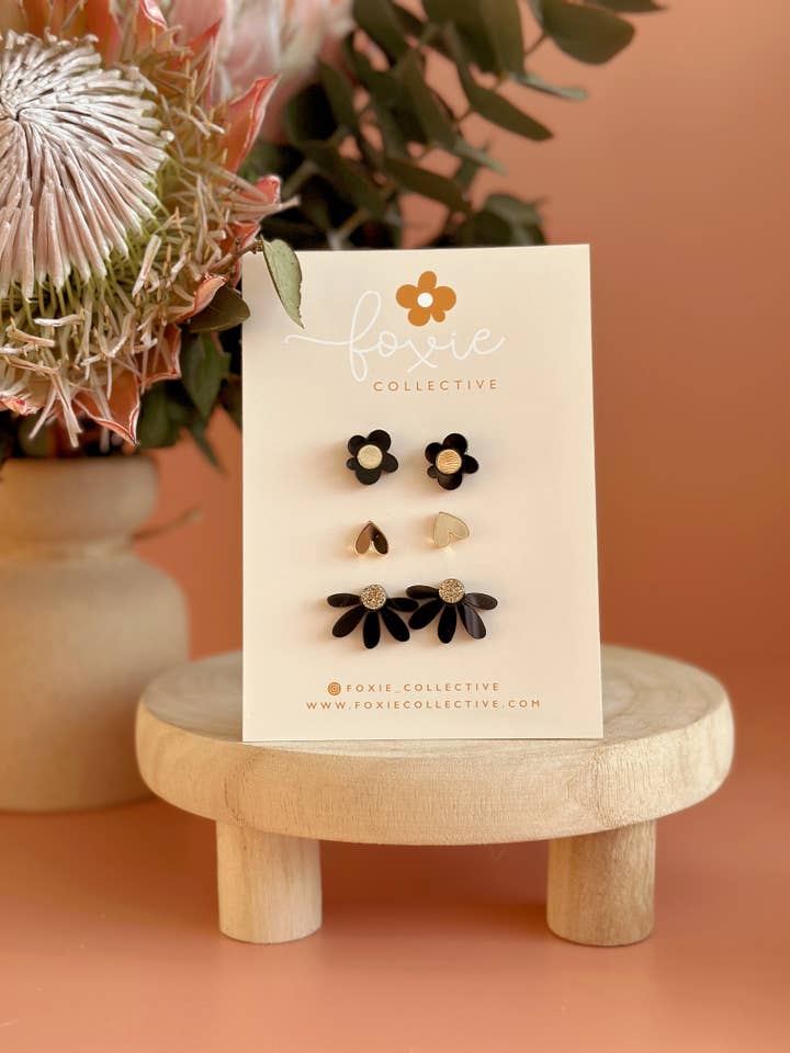 Stud Pack Trio | Black + Gold | WHOLESALE for wholesale by Foxie Collective