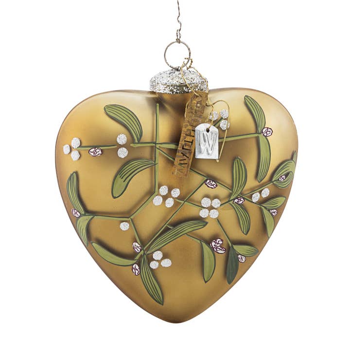 Heart w mistletoe, gold for wholesale by Walther & Co.