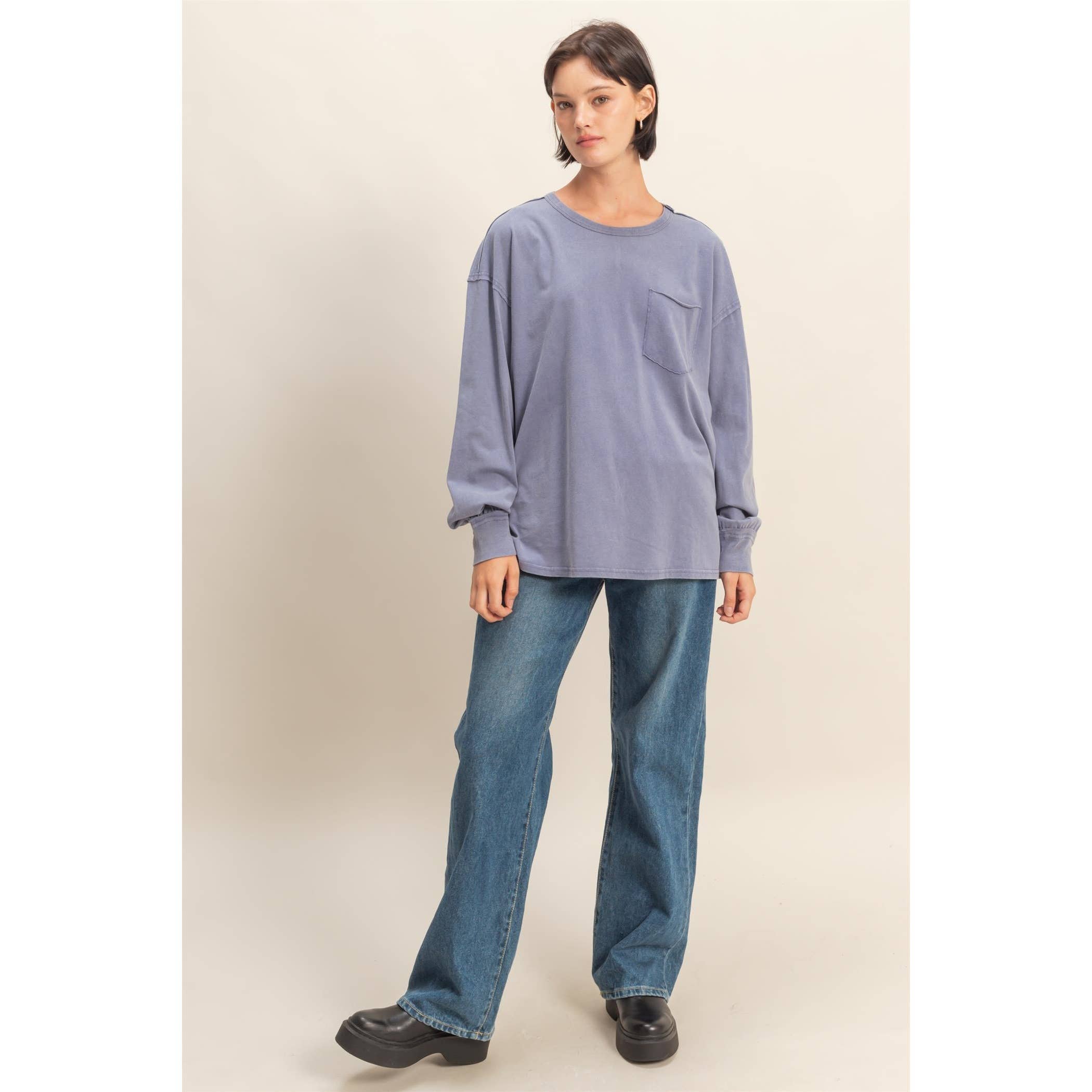 HYFVE - Vente Chemise – femme - T-shirt surdimensionné à manches longues et poches délavées14