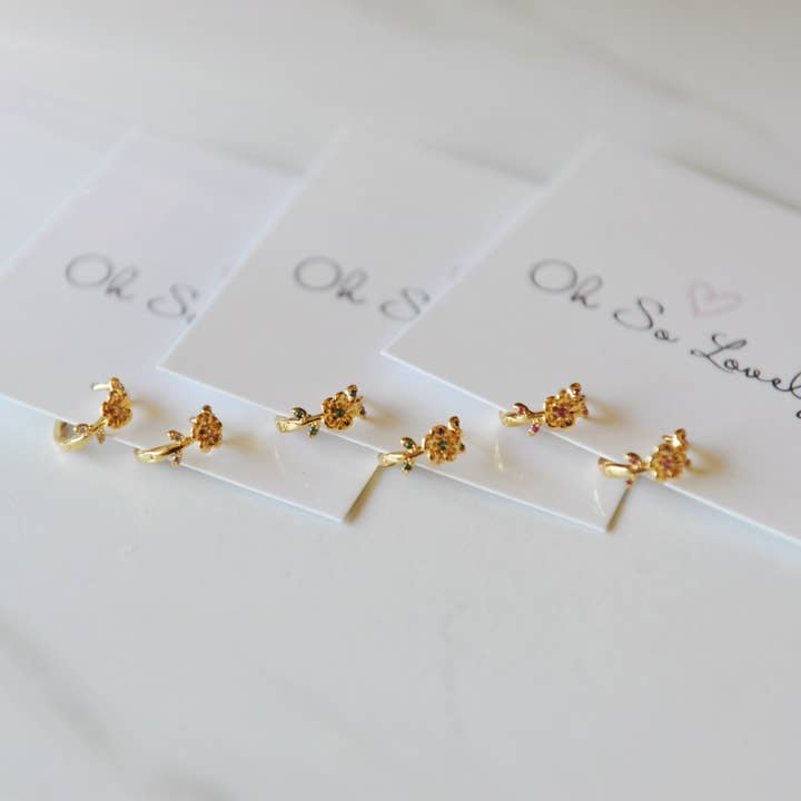 Blossom Floral Huggie Hoop Earrings for wholesale by Oh So Lovely