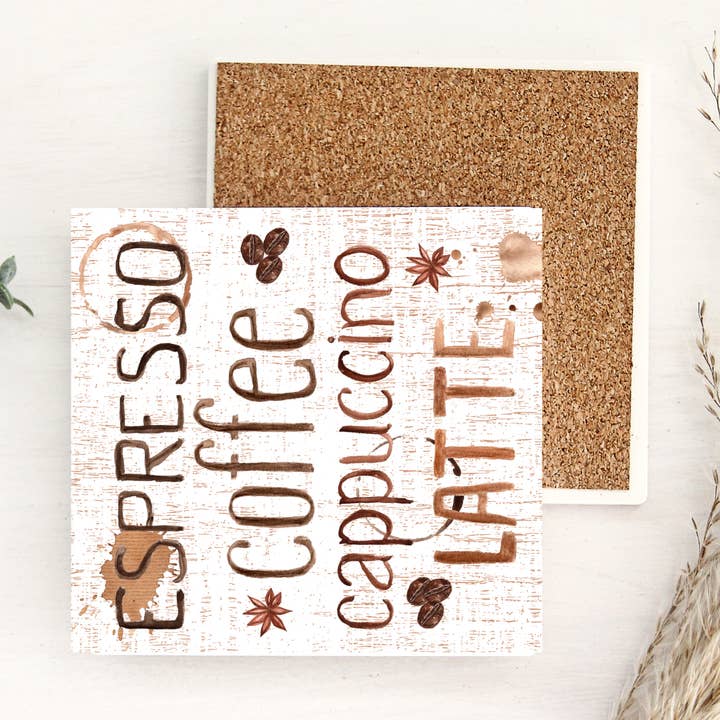 Espresso Koffie Cappuccino Latte Keramische Onderzetter voor wholesale door Dogwood Graphics & Design