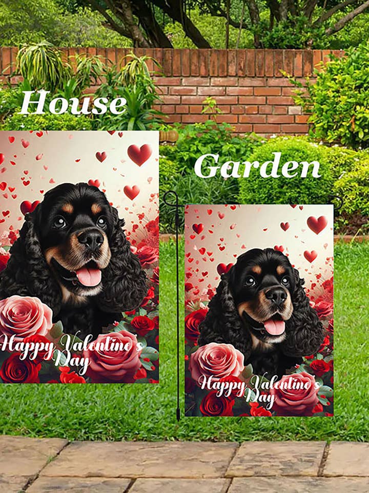 Cocker Spaniel Black/Tan - Valentine House Flag for wholesale by Best of Breed Products