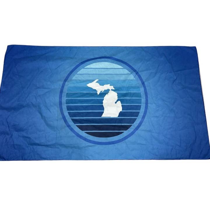 Oversized Beach Towel: Michigan Map Blue Circle for wholesale by My State Designs