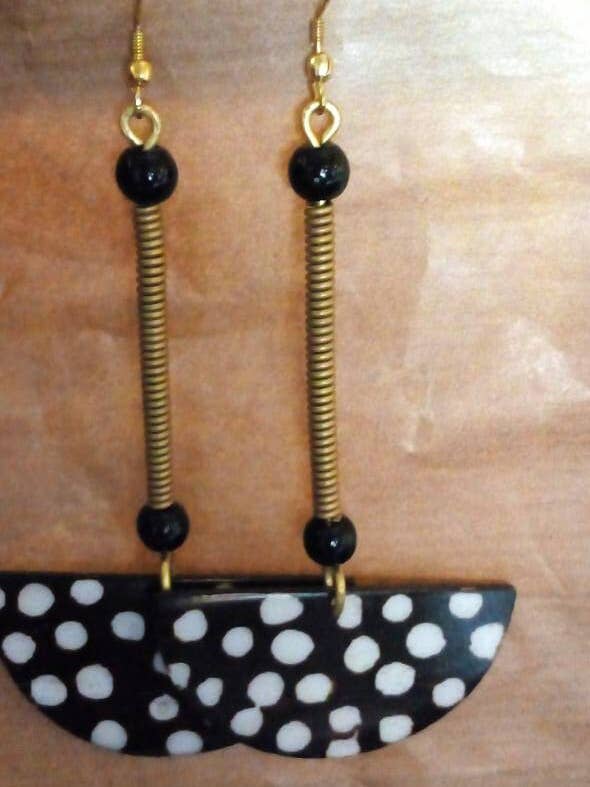 Brass Earrings with Black Ivory Dangle and Free Shipping for wholesale by Delight merchants