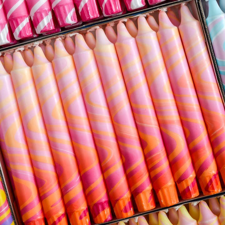 Nordtrice - Wholesale Tapered Candle/Candlestick - Summer Marble Candles - Pink / Orange & Red1