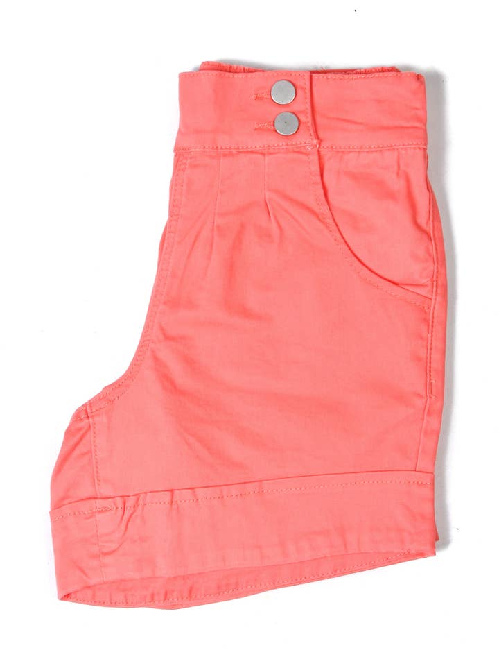 Coral Front Button Shorts for wholesale by Vivette Apparel