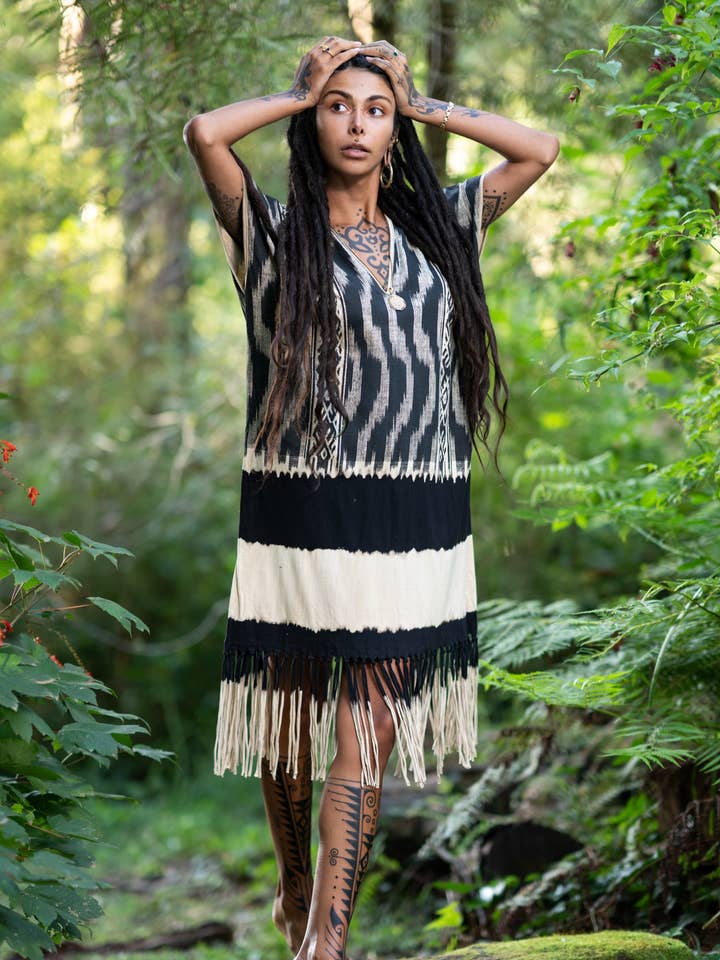 Savannah Long Dress - Black/White for wholesale by Arya Clothing