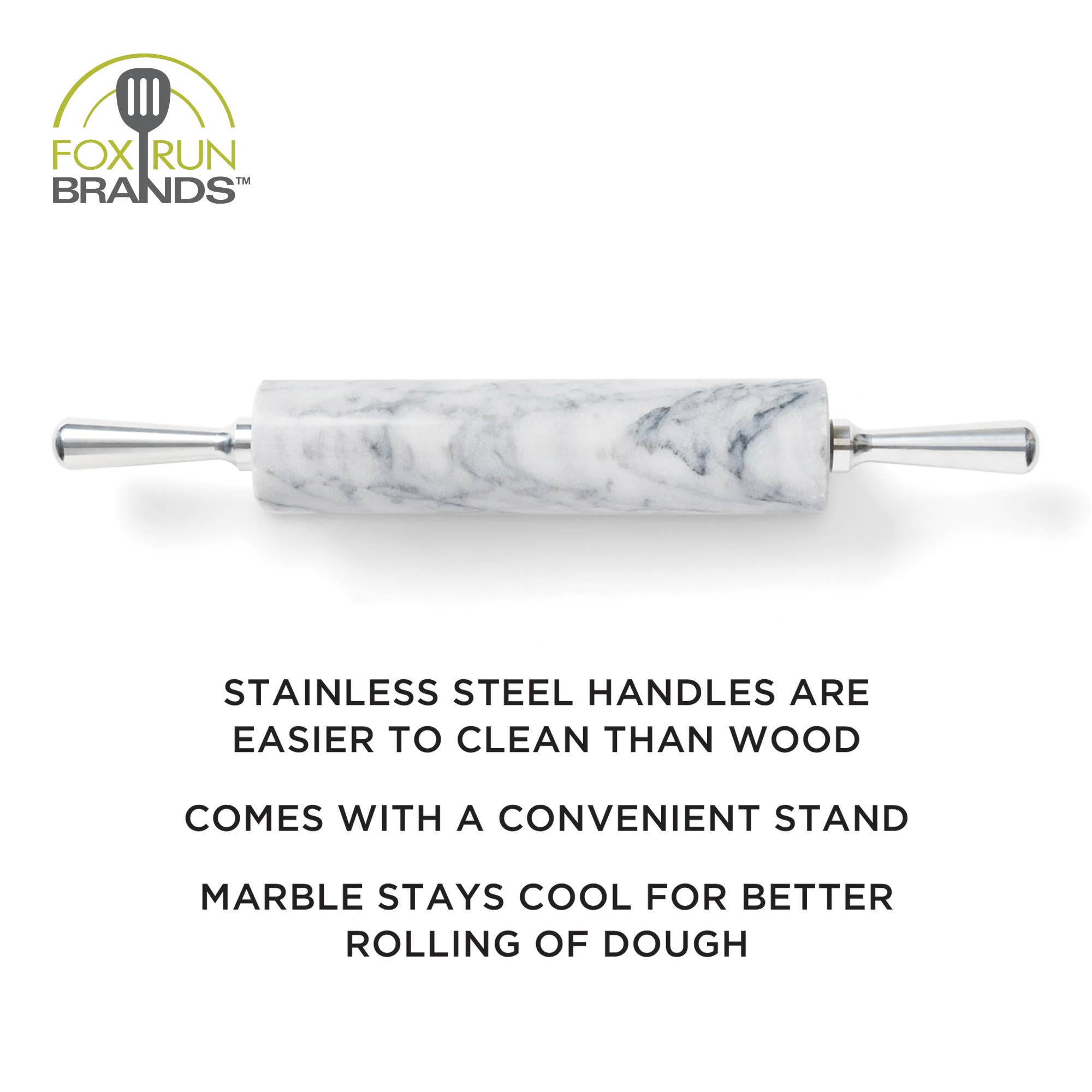 Fox Run Brands - Vendita all'ingrosso Mattarelli - Mattarello Fox Run Marble, bianco, 2,5" x 47,5" x 3"7