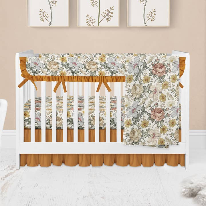 JLIKA - Wholesale Bedding Set - Kids & Baby - Vintage Floral Crib Bedding Set Baby Bedding Set 4 Pieces0