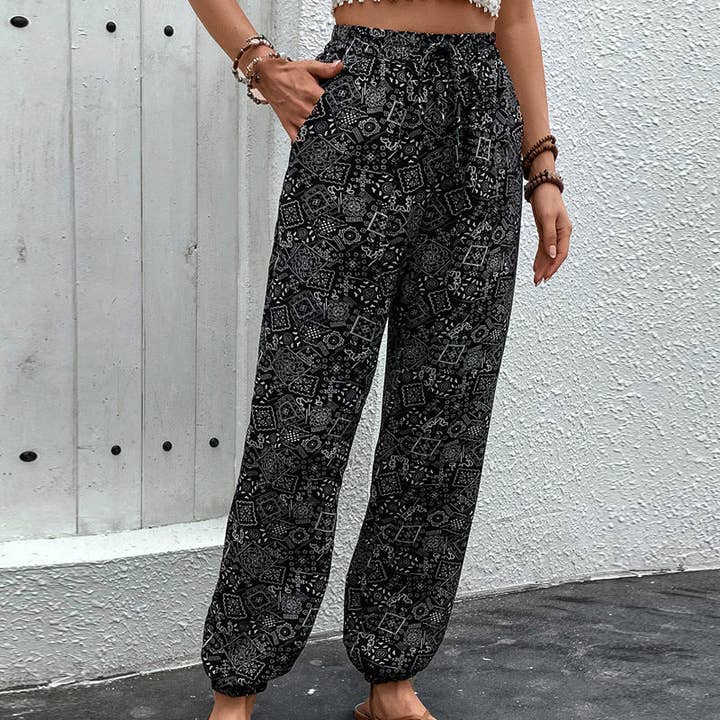 safistyle - Wholesale Pants - Women's - Ethnic Style Printed Bouquet Loose Casual Pants with Pockets7