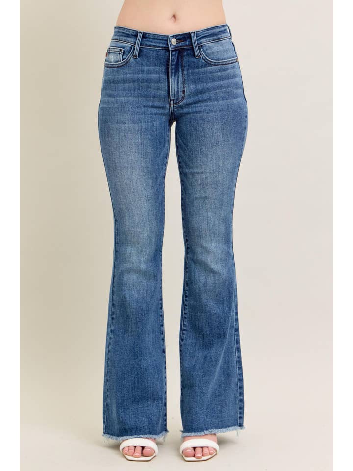 Watermelon Apparel – wholesale Jeans - Dam – Judy Blue Mid Rise Vintage Fray Hem Flare