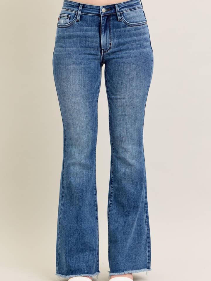 Watermelon Apparel - Wholesale Jeans - Women's - Judy Blue Mid Rise Vintage Fray Hem Flare
