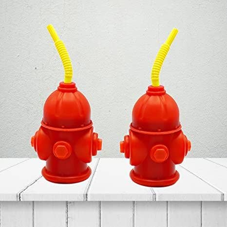 4E's Novelty - Wholesale Drinking Glass/Cup - Kids & Baby - Fire Hydrant Straw Cups With Lids (10 Pack) - 12oz