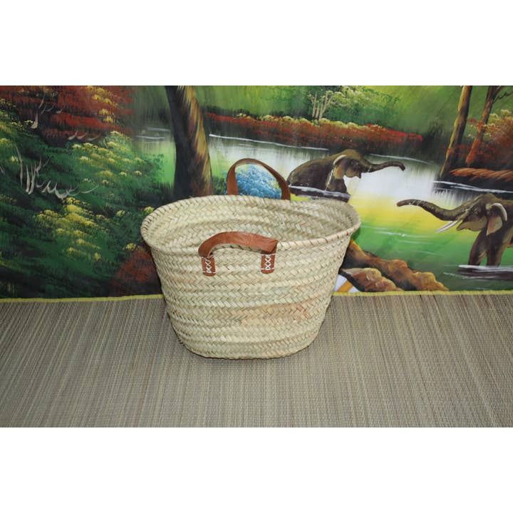 Palm tree BASKET - LEATHER HANDBAG - HANDWOVEN BAG - RATTAN STRAW WICKER HANDMADE BAG for wholesale by Boutique Huléti
