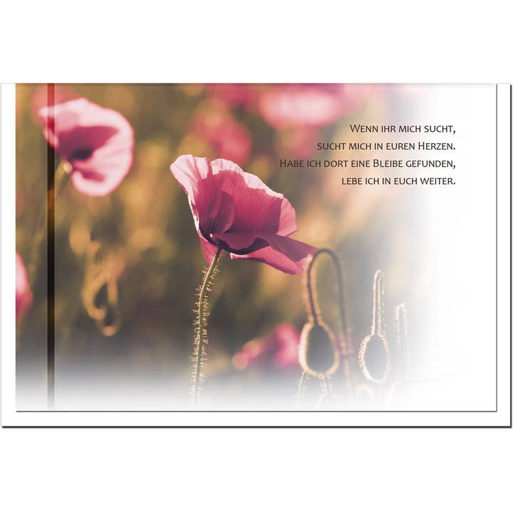 metALUm rouwkaart B6 – Condoleancekaart klaproos met spreuk „Als je me zoekt“ met witte envelop voor wholesale door metALUm