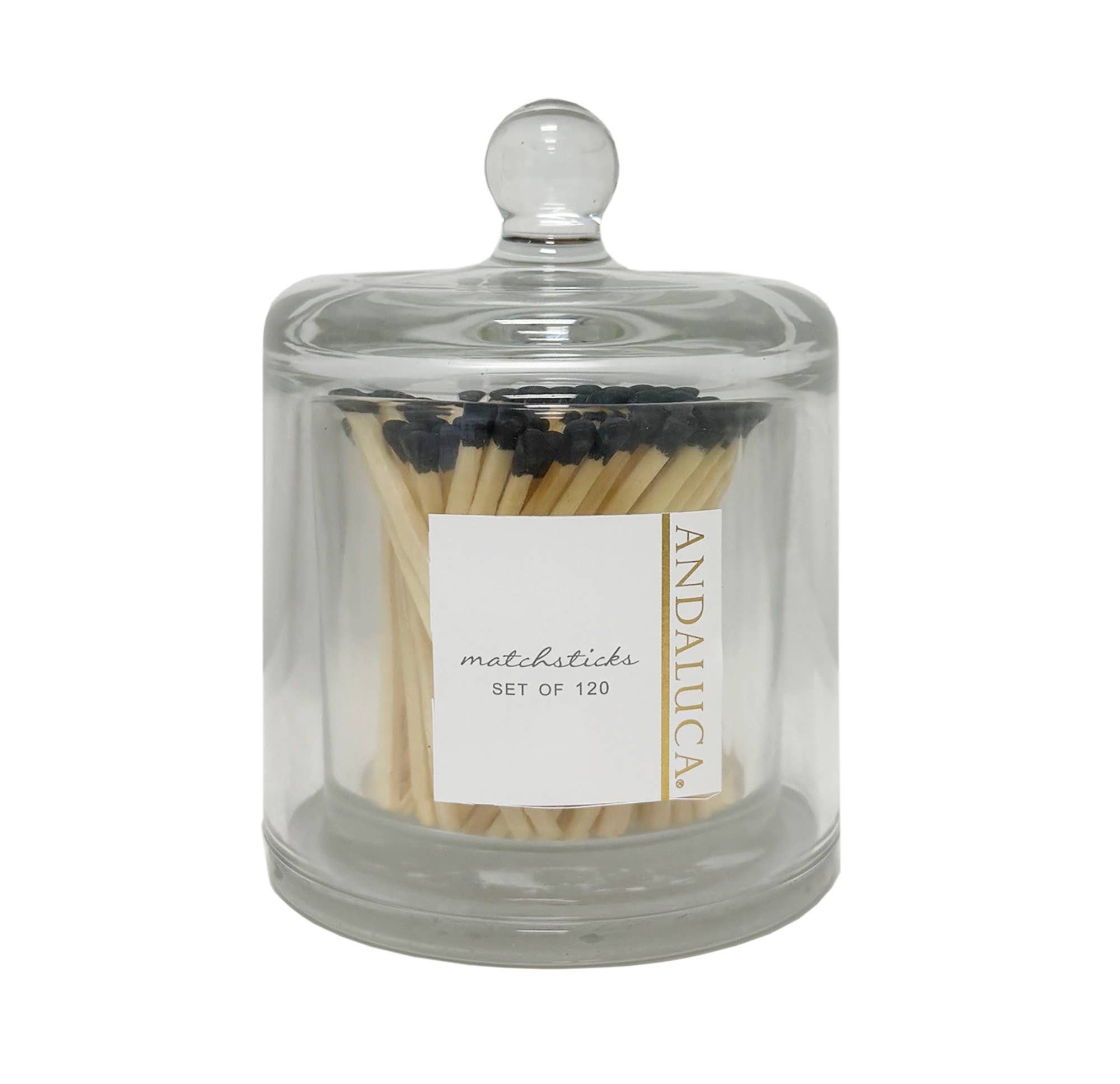 Andaluca - Wholesale Matches - Glass Jar with Lid & 120 Wooden Black Matches3