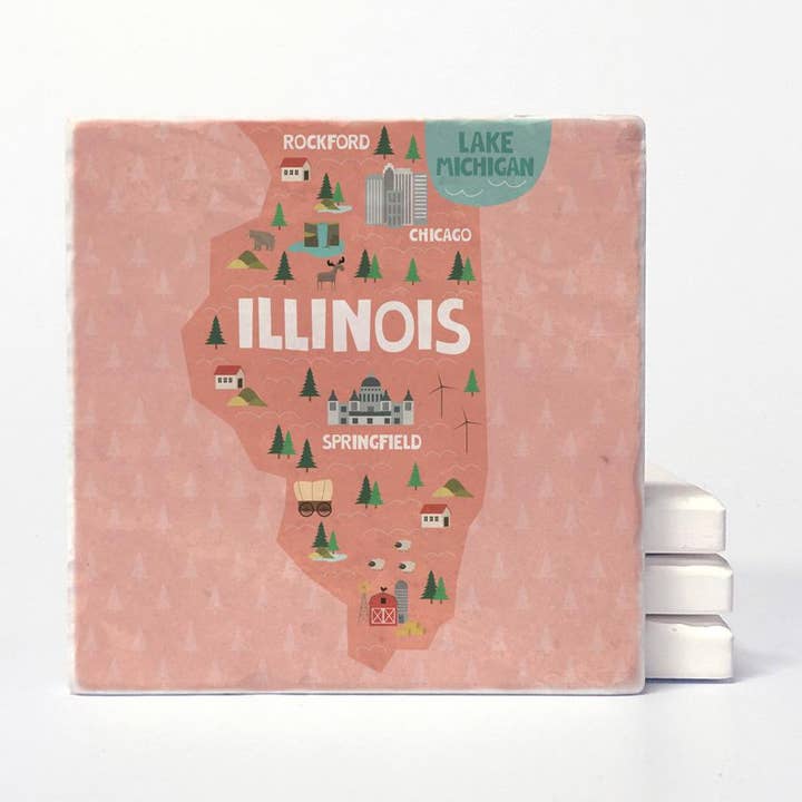 Sous-verres Illinois State Illustration pour la vente par Versatile Coasters