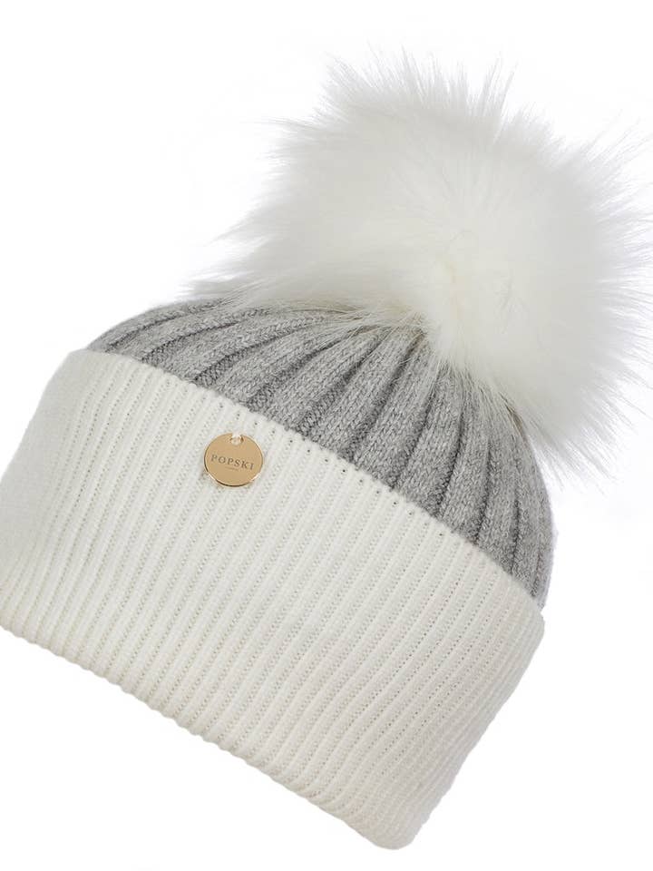 Faux Angora Pom Pom Hat - Whisper Grey/Frost for wholesale by Popski London