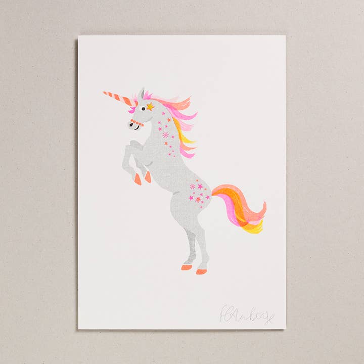 Risograph Print - Unicorn for wholesale by Petra Boase Ltd (US Duties Paid)