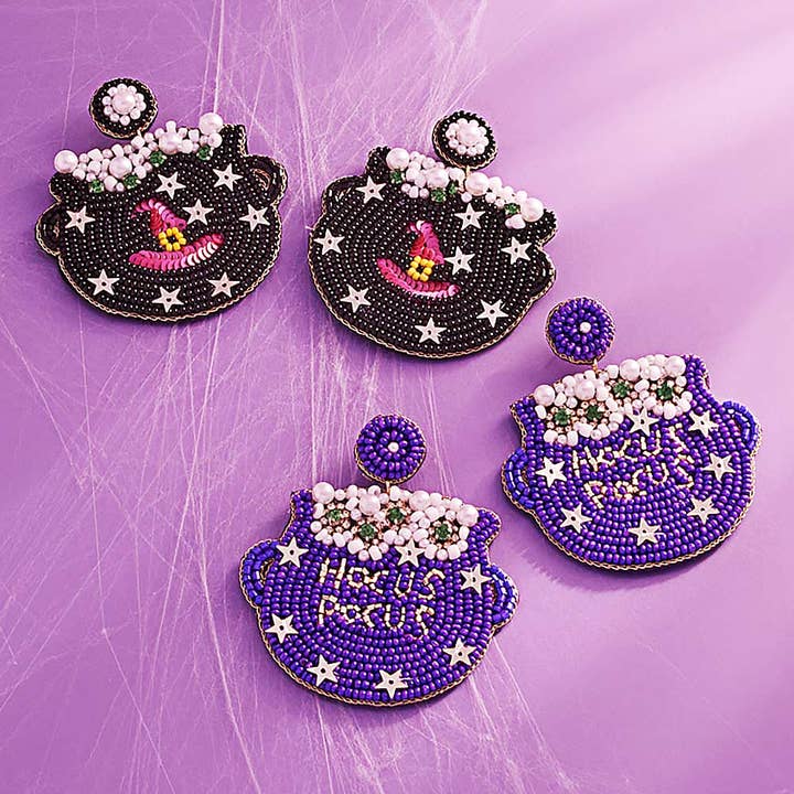 Pearl Star Sequin Beaded Felt Back Halloween Witch Earrings for wholesale by Sensibling Corp.