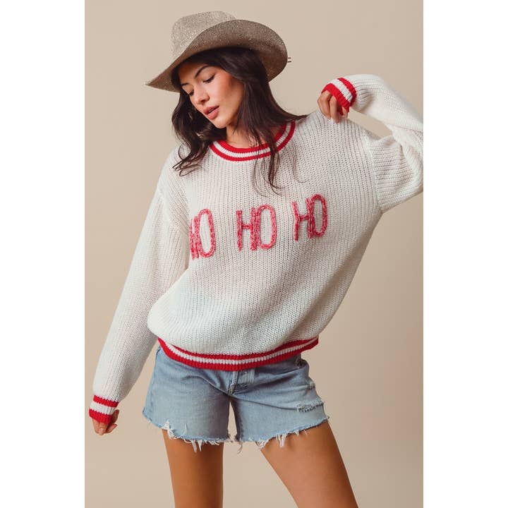 IVE - Wholesale Knit Sweater - Women's - CHRISTMAS TWO TONED LETTERING STITCH SWEATER TOP