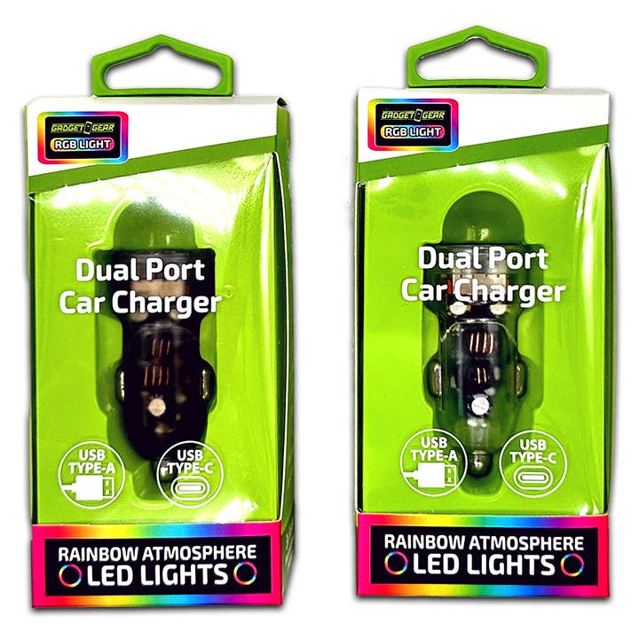 Light Up Car Charger USB & USB-C Dual Port- 6/Pack for wholesale by Novelty Closeout