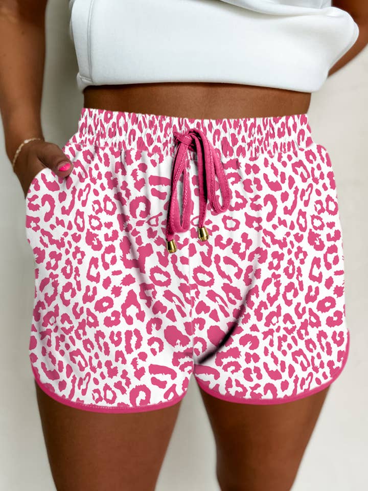 FULL TIME PURCHASE - Wholesale Shorts - Women's - Leopard Elastic Waist Lace up Contrast Trim Casual Shorts