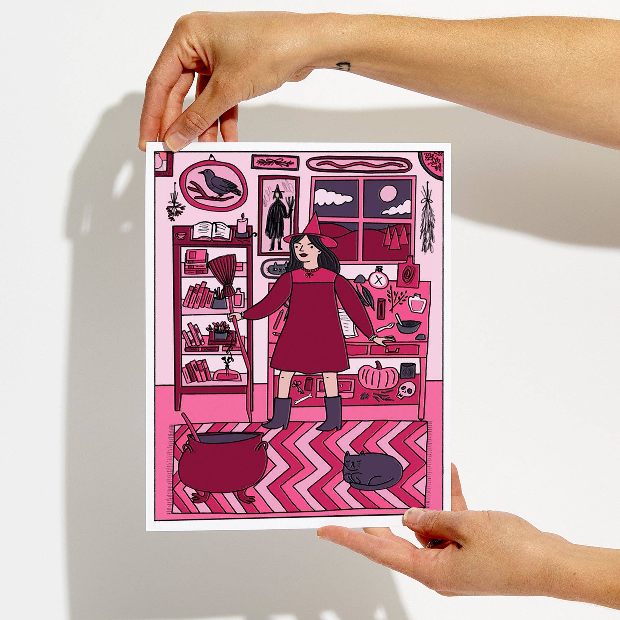 Aviate Press - Wholesale Art Print - Pink Witch Halloween Illustrated Print1