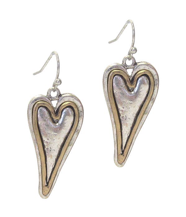 Jewelry Max - Wholesale Dangle Earrings - ( TX1130 ) TWO TONE HEART EARRING