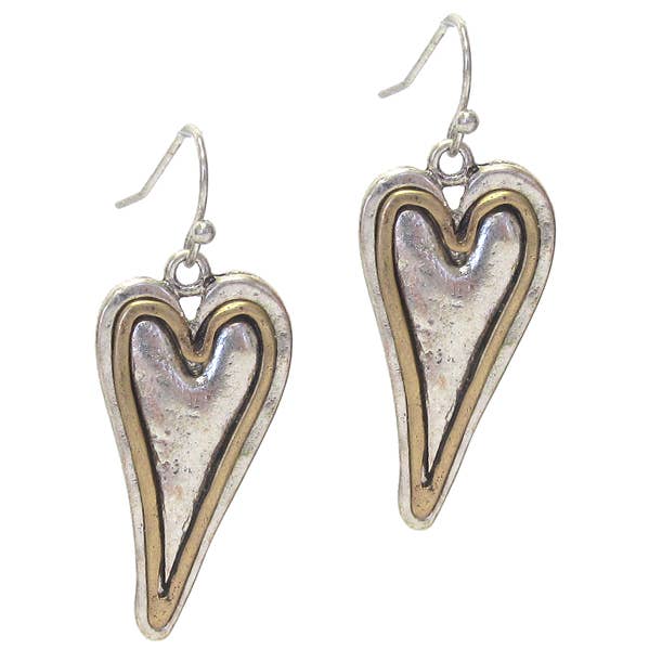 Jewelry Max - Wholesale Dangle Earrings - ( TX1130 ) TWO TONE HEART EARRING0
