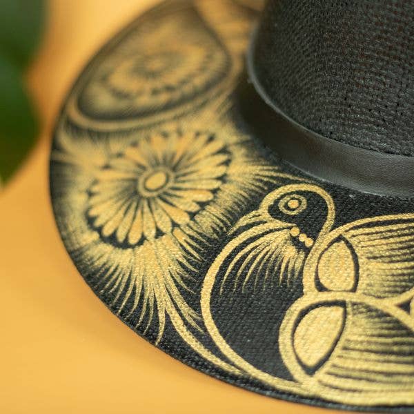 Origin Mexico - Venta al por mayor Sombrero fedora - Mujer - Sombrero vaquero Josefina pintado a mano, negro y dorado