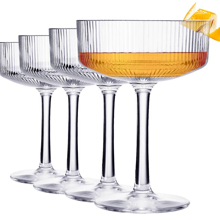 The Wine Savant / Khen Glassware - Wholesale Cocktail/Liquor Glass - Shatterproof Acrylic Ribbed Vintage Martini Glass Set