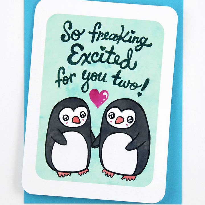 My Zoetrope - Wholesale Engagement Card - Two Penguins Wedding Engagement Card Gender Neutral